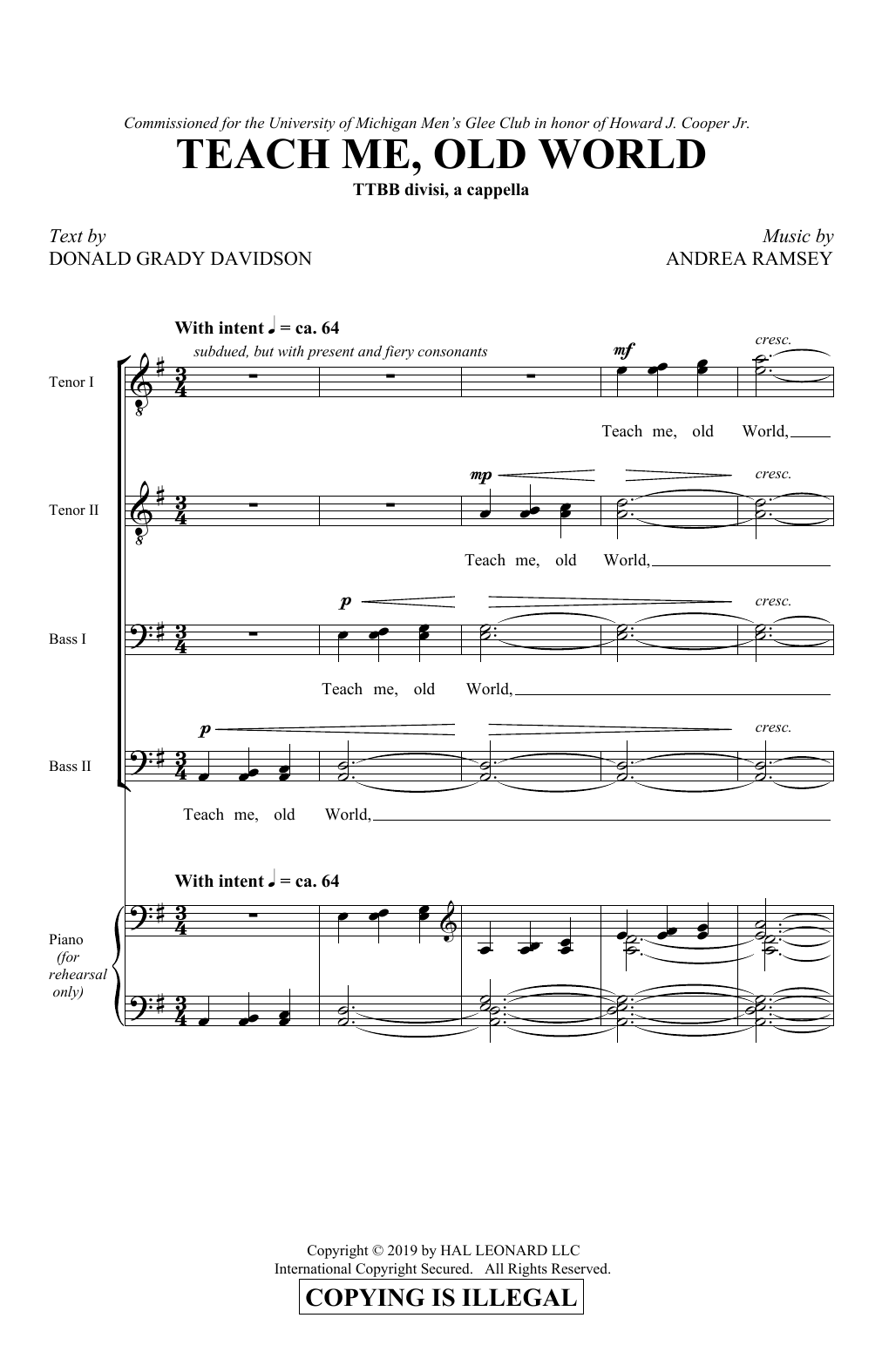 Donald Grady Davidson and Andrea Ramsey Teach Me, Old World Sheet Music Notes & Chords for TTBB Choir - Download or Print PDF