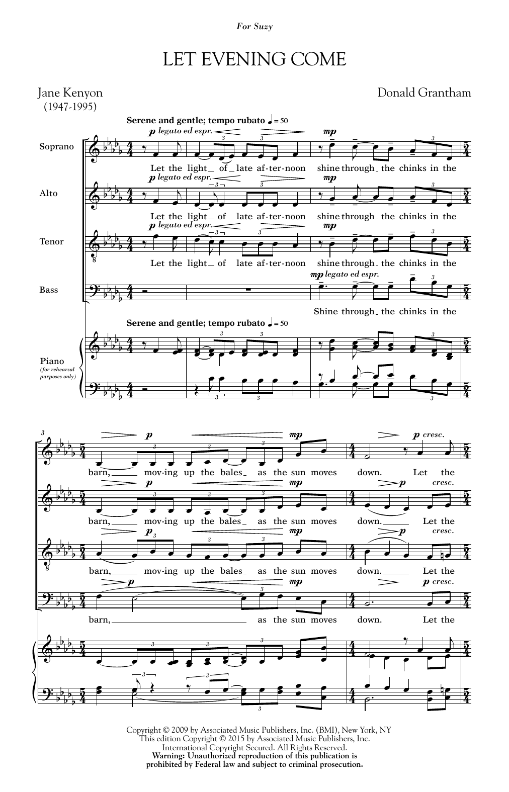 Donald Grantham Let Evening Come Sheet Music Notes & Chords for SATB - Download or Print PDF