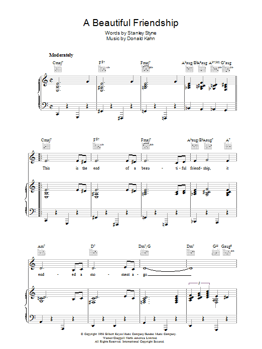 Donald Khan A Beautiful Friendship Sheet Music Notes & Chords for Piano, Vocal & Guitar (Right-Hand Melody) - Download or Print PDF