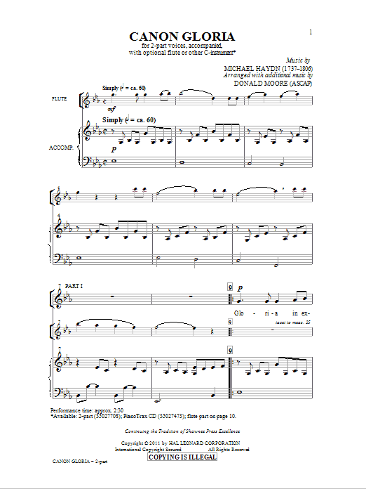 Donald Moore Canon Gloria Sheet Music Notes & Chords for 2-Part Choir - Download or Print PDF