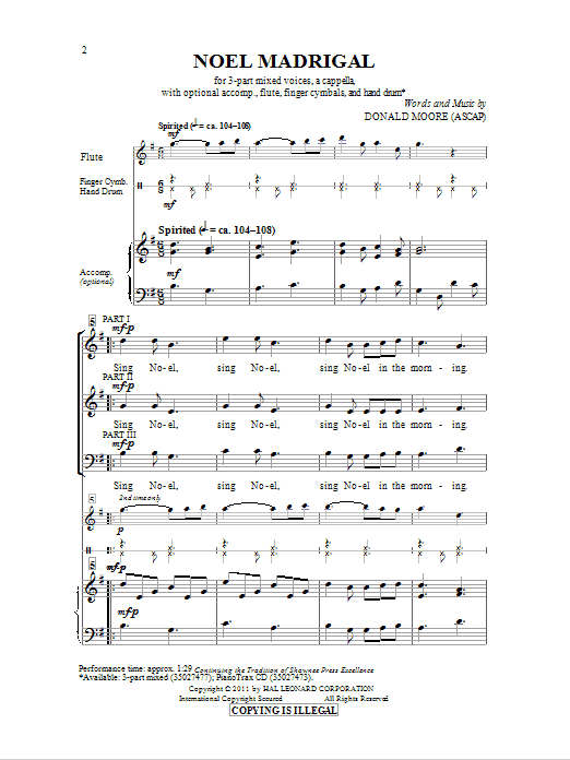 Donald Moore Noel Madrigal Sheet Music Notes & Chords for 3-Part Mixed - Download or Print PDF