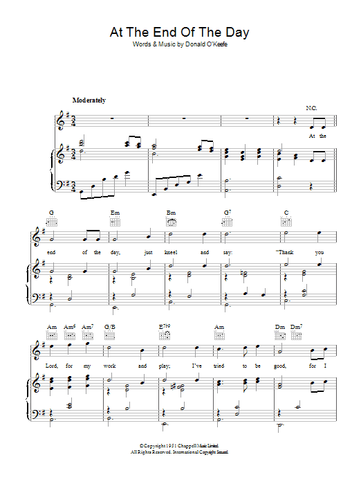 Donald O'Keefe At The End Of The Day Sheet Music Notes & Chords for Piano, Vocal & Guitar - Download or Print PDF