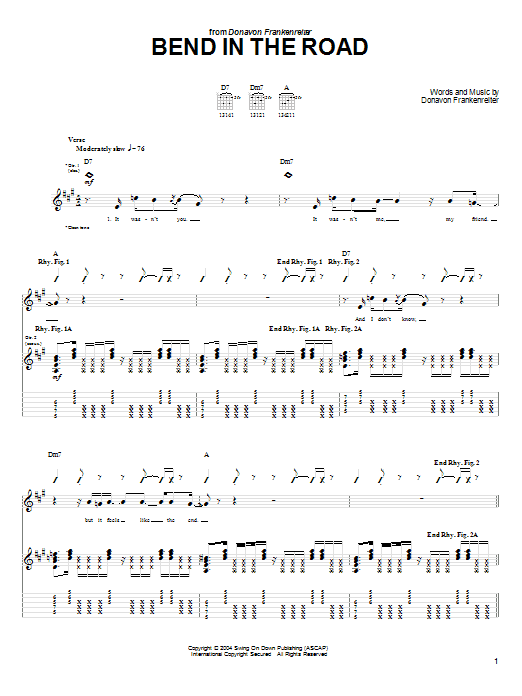 Donavon Frankenreiter Bend In The Road Sheet Music Notes & Chords for Guitar Tab - Download or Print PDF Donavon Frankenreiter Bend In The Road Sheet Music Notes & Chords for Guitar Tab - Download or Print PDF