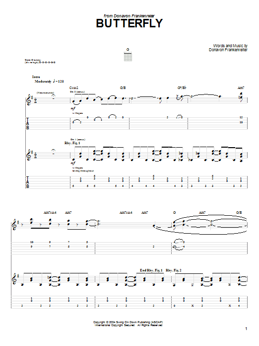 Donavon Frankenreiter Butterfly Sheet Music Notes & Chords for Guitar Tab - Download or Print PDF Donavon Frankenreiter Butterfly Sheet Music Notes & Chords for Guitar Tab - Download or Print PDF