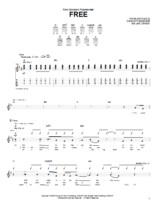 Donavon Frankenreiter Free Sheet Music Notes & Chords for Guitar Tab - Download or Print PDF