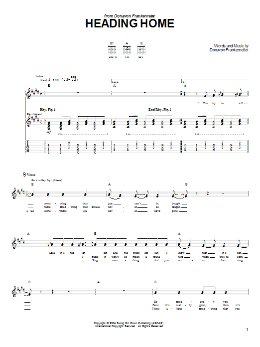Donavon Frankenreiter Heading Home Sheet Music Notes & Chords for Guitar Tab - Download or Print PDF Donavon Frankenreiter Heading Home Sheet Music Notes & Chords for Guitar Tab - Download or Print PDF