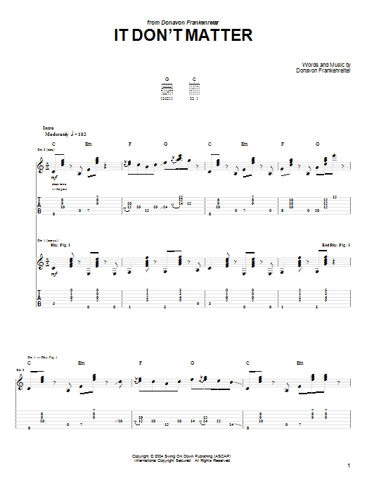 Donavon Frankenreiter It Don't Matter Sheet Music Notes & Chords for Guitar Tab - Download or Print PDF