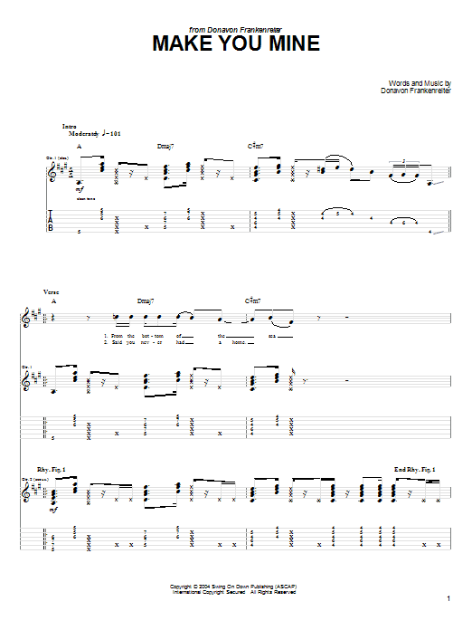 Donavon Frankenreiter Make You Mine Sheet Music Notes & Chords for Guitar Tab - Download or Print PDF