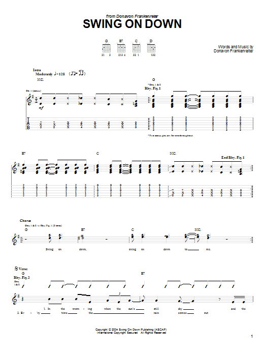 Donavon Frankenreiter Swing On Down Sheet Music Notes & Chords for Guitar Tab - Download or Print PDF Donavon Frankenreiter Swing On Down Sheet Music Notes & Chords for Guitar Tab - Download or Print PDF