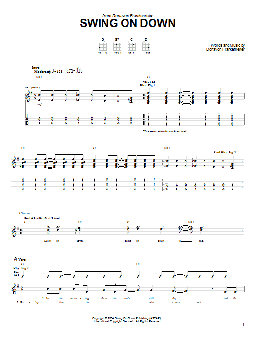 Donavon Frankenreiter Swing On Down Sheet Music Notes & Chords for Guitar Tab - Download or Print PDF