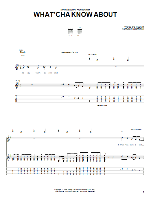 Donavon Frankenreiter What'cha Know About Sheet Music Notes & Chords for Guitar Tab - Download or Print PDF Donavon Frankenreiter What'cha Know About Sheet Music Notes & Chords for Guitar Tab - Download or Print PDF
