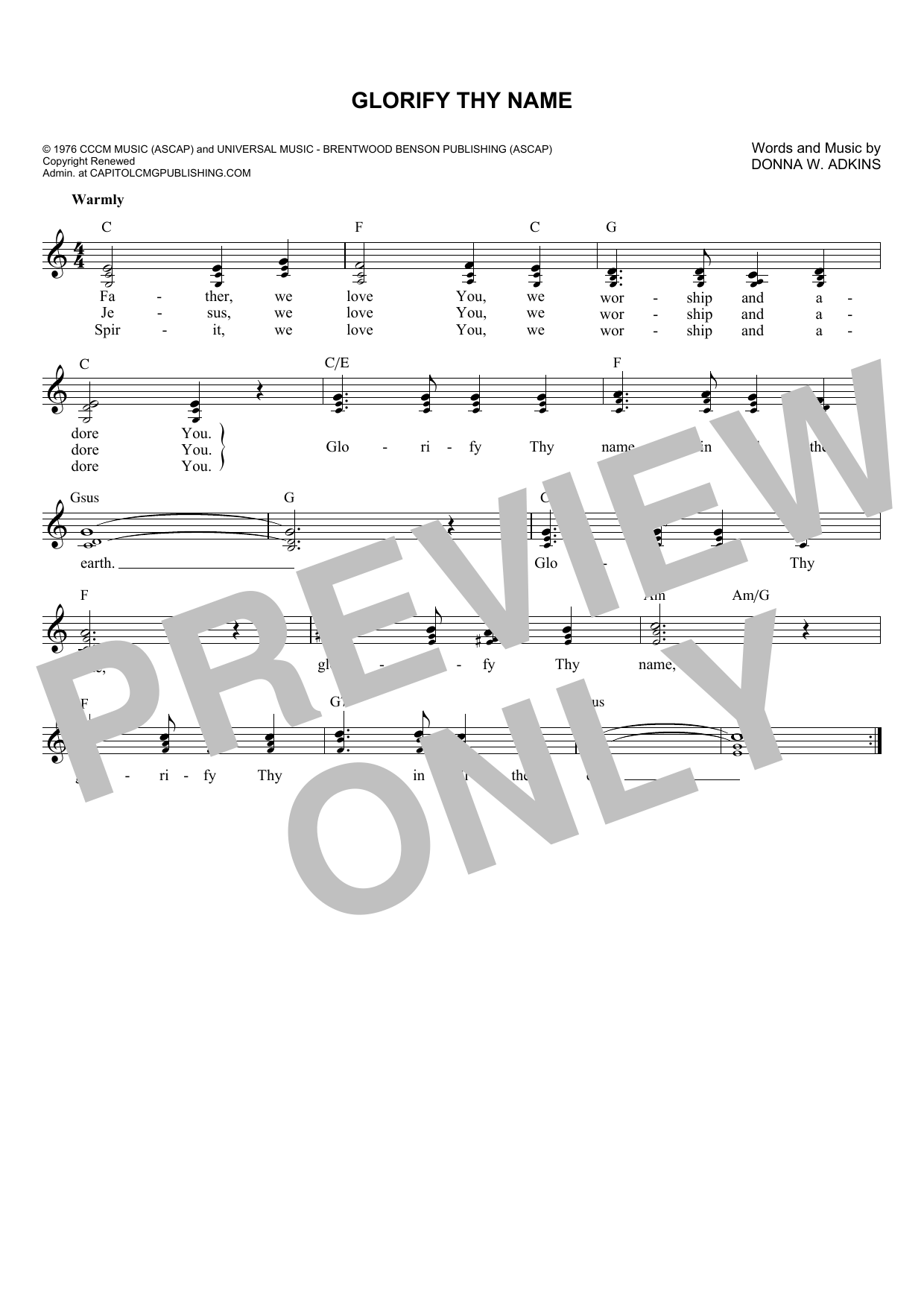 Donna Adkins Glorify Thy Name Sheet Music Notes & Chords for Clarinet Solo - Download or Print PDF