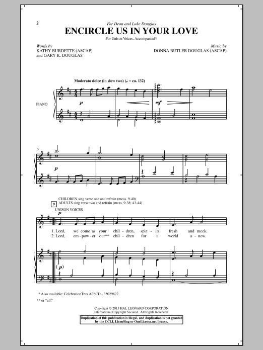 Donna Butler Douglas Encircle Us In Your Love Sheet Music Notes & Chords for Unison Choral - Download or Print PDF