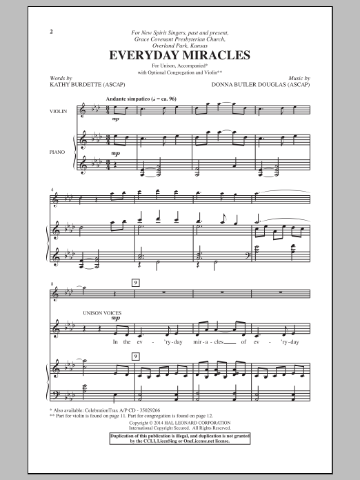 Donna Butler Douglas Everyday Miracles Sheet Music Notes & Chords for Unison Choral - Download or Print PDF