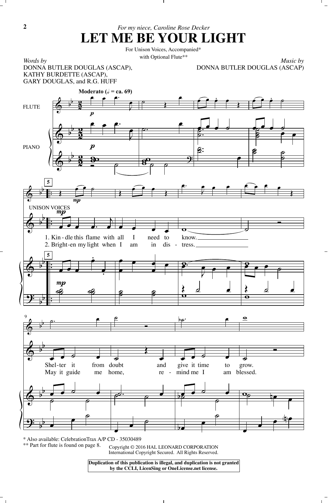 Donna Butler Douglas Let Me Be Your Light Sheet Music Notes & Chords for Unison Choral - Download or Print PDF