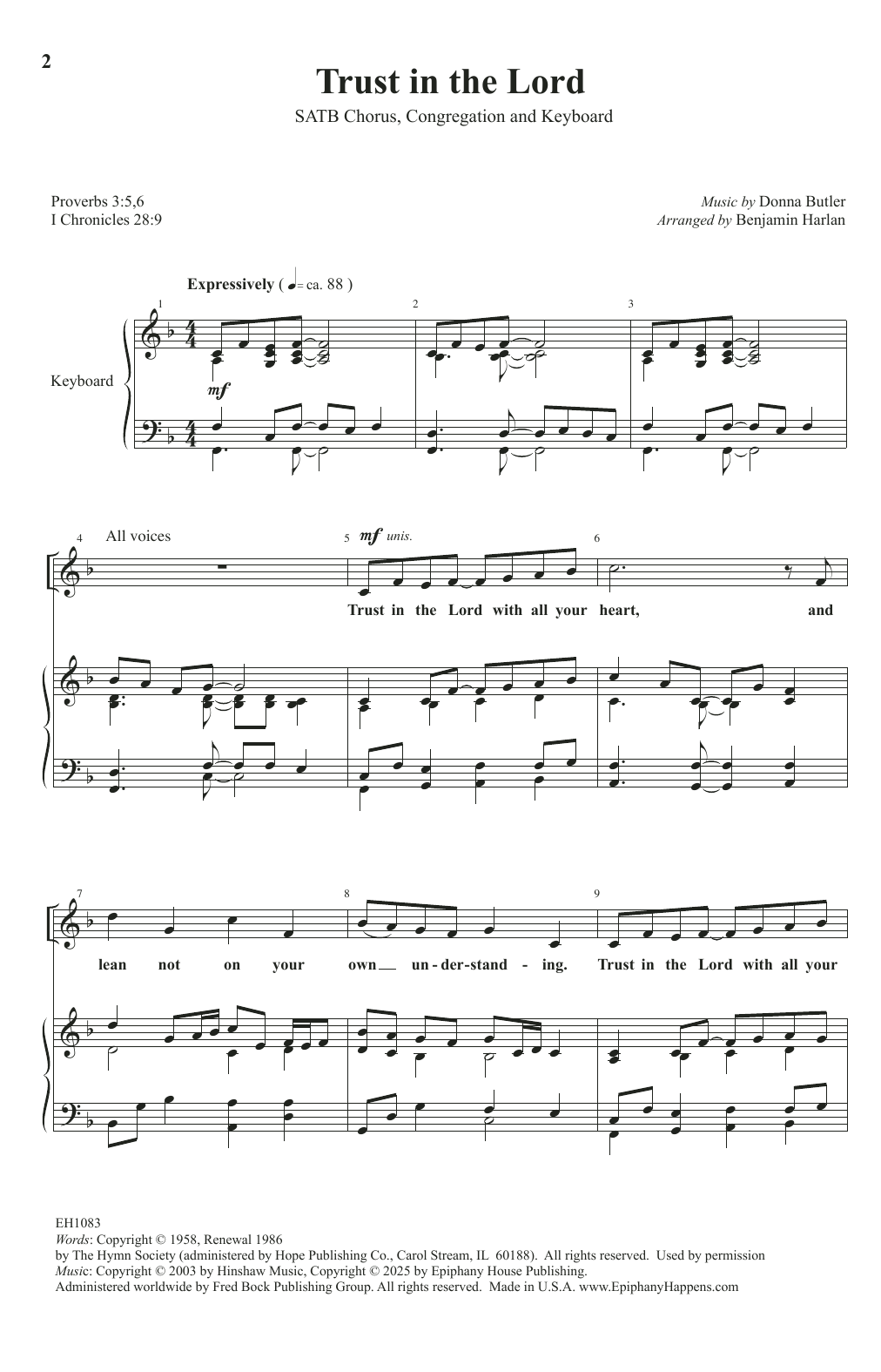 Donna Butler Trust In The Lord (arr. Benjamin Harlan) Sheet Music Notes & Chords for SATB Choir - Download or Print PDF Donna Butler Trust In The Lord (arr. Benjamin Harlan) Sheet Music Notes & Chords for SATB Choir - Download or Print PDF
