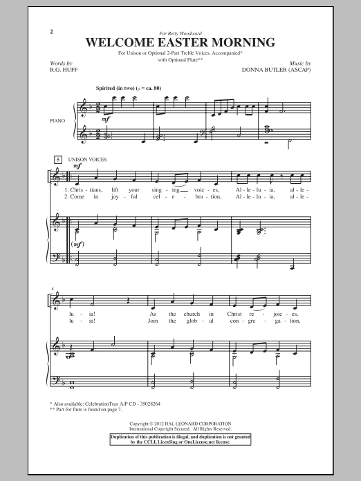 Donna Butler Welcome Easter Morning Sheet Music Notes & Chords for 2-Part Choir - Download or Print PDF