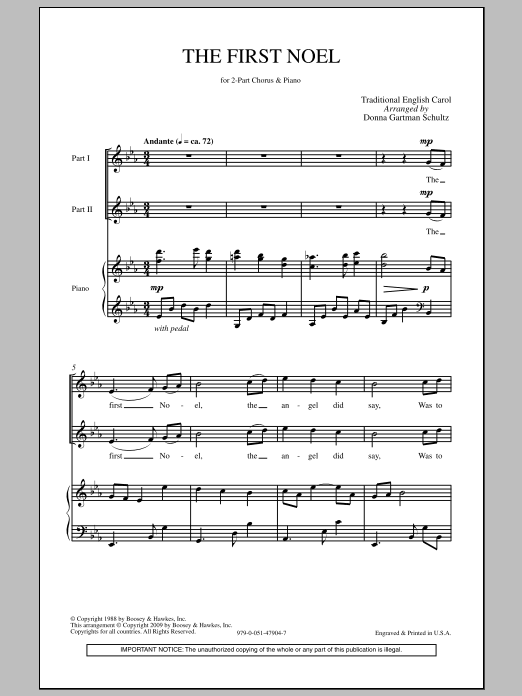 Donna Gartman Schultz The First Noel Sheet Music Notes & Chords for 2-Part Choir - Download or Print PDF