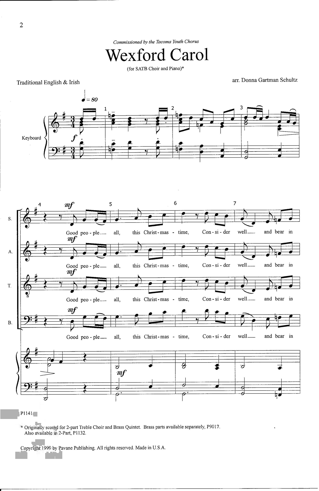 Donna Gartman Schultz Wexford Carol Sheet Music Notes & Chords for SATB Choir - Download or Print PDF