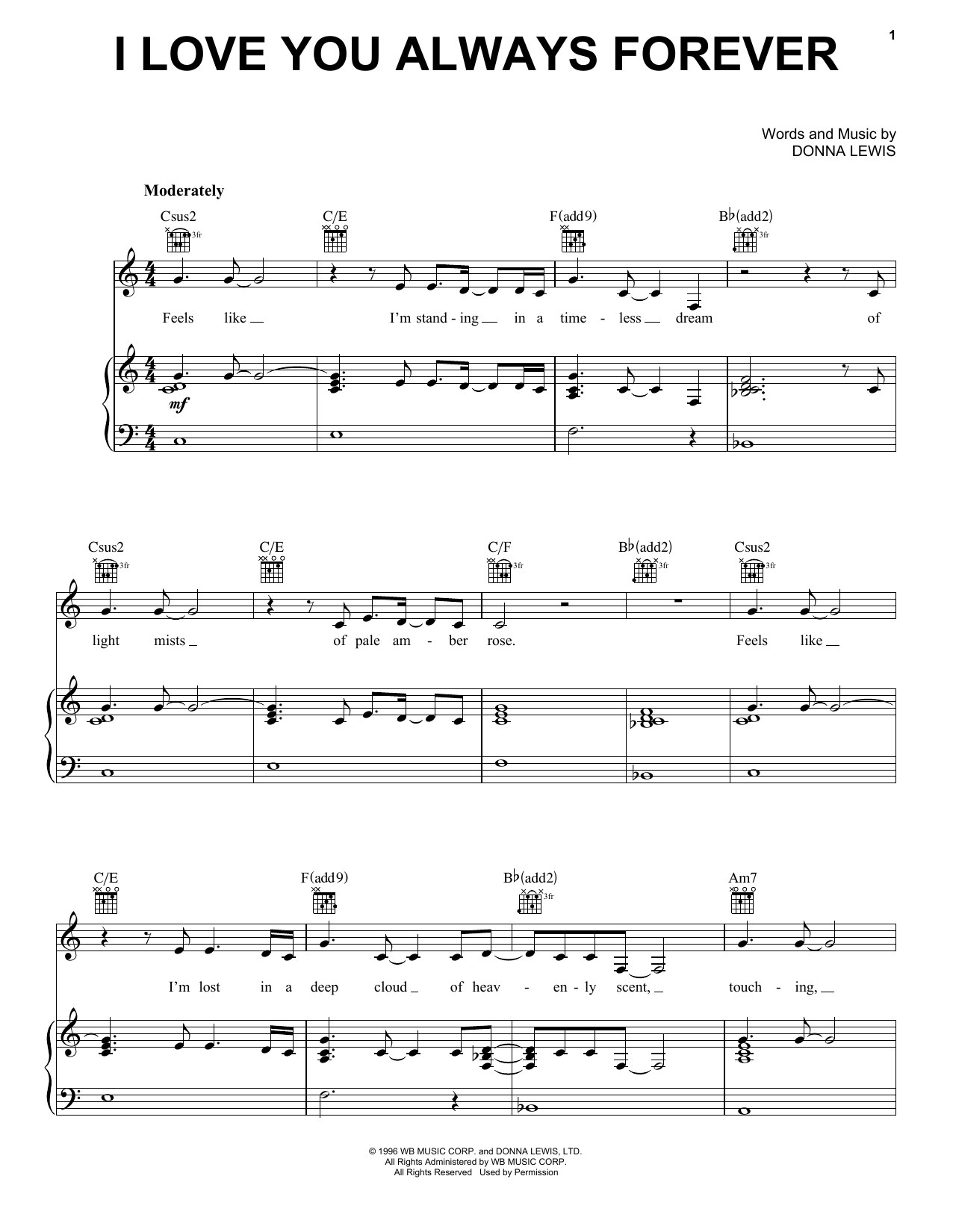 Donna Lewis I Love You Always Forever Sheet Music Notes & Chords for Piano, Vocal & Guitar (Right-Hand Melody) - Download or Print PDF