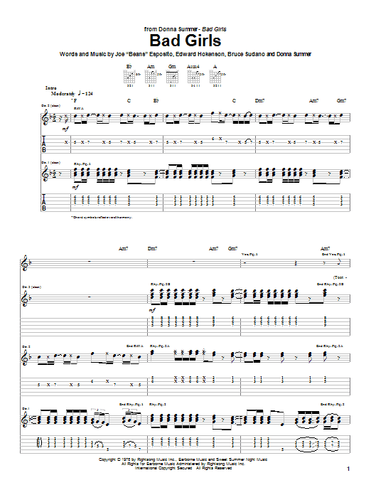 Donna Summer Bad Girls Sheet Music Notes & Chords for Guitar Tab - Download or Print PDF
