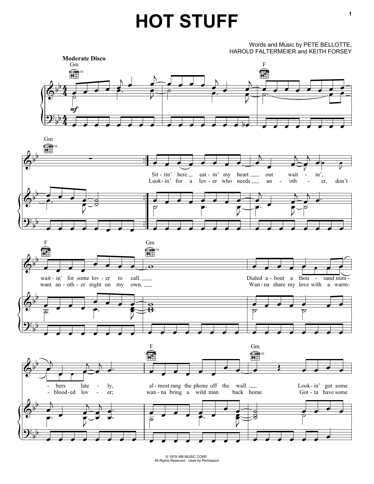 Donna Summer Hot Stuff Sheet Music Notes & Chords for Guitar Tab Play-Along - Download or Print PDF