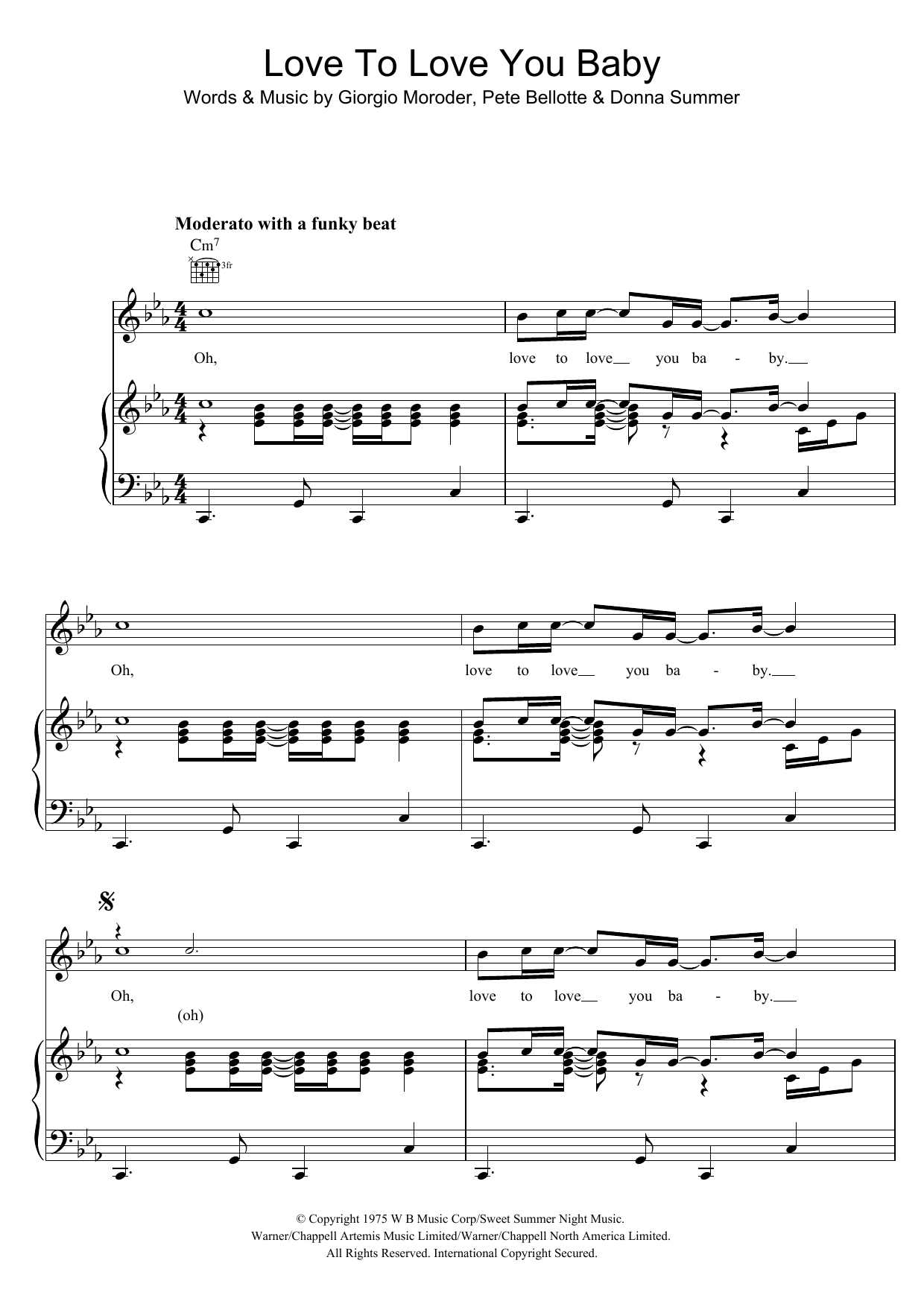 Donna Summer Love To Love You, Baby Sheet Music Notes & Chords for Melody Line, Lyrics & Chords - Download or Print PDF