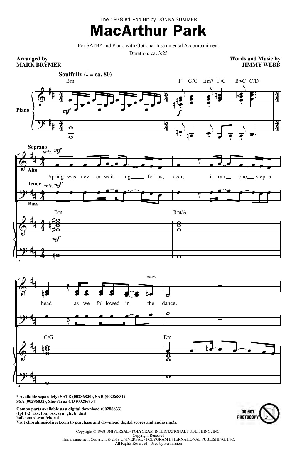 Donna Summer MacArthur Park (arr. Mark Brymer) Sheet Music Notes & Chords for SSA Choir - Download or Print PDF