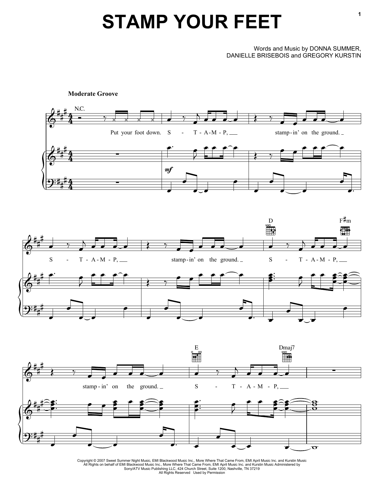 Donna Summer Stamp Your Feet Sheet Music Notes & Chords for Piano, Vocal & Guitar (Right-Hand Melody) - Download or Print PDF