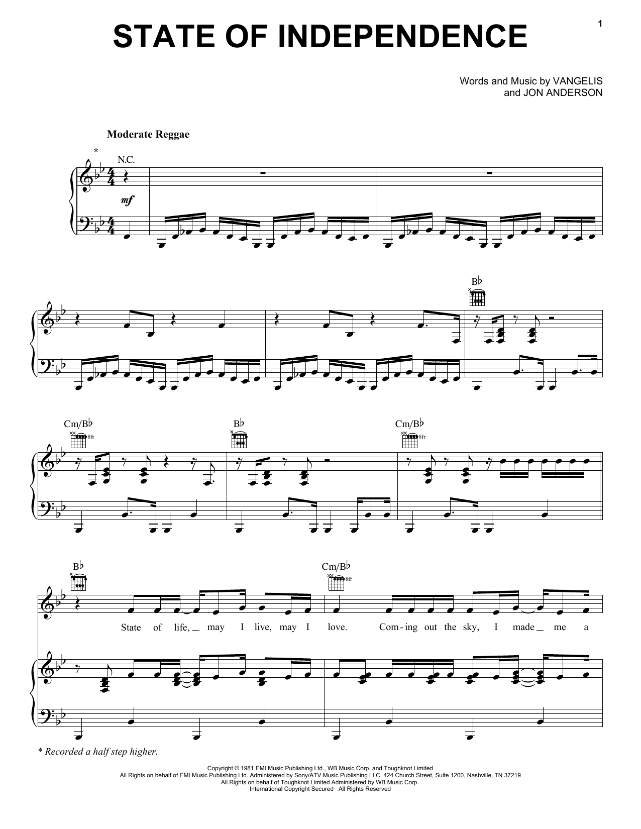 Donna Summer State Of Independence Sheet Music Notes & Chords for Piano, Vocal & Guitar (Right-Hand Melody) - Download or Print PDF