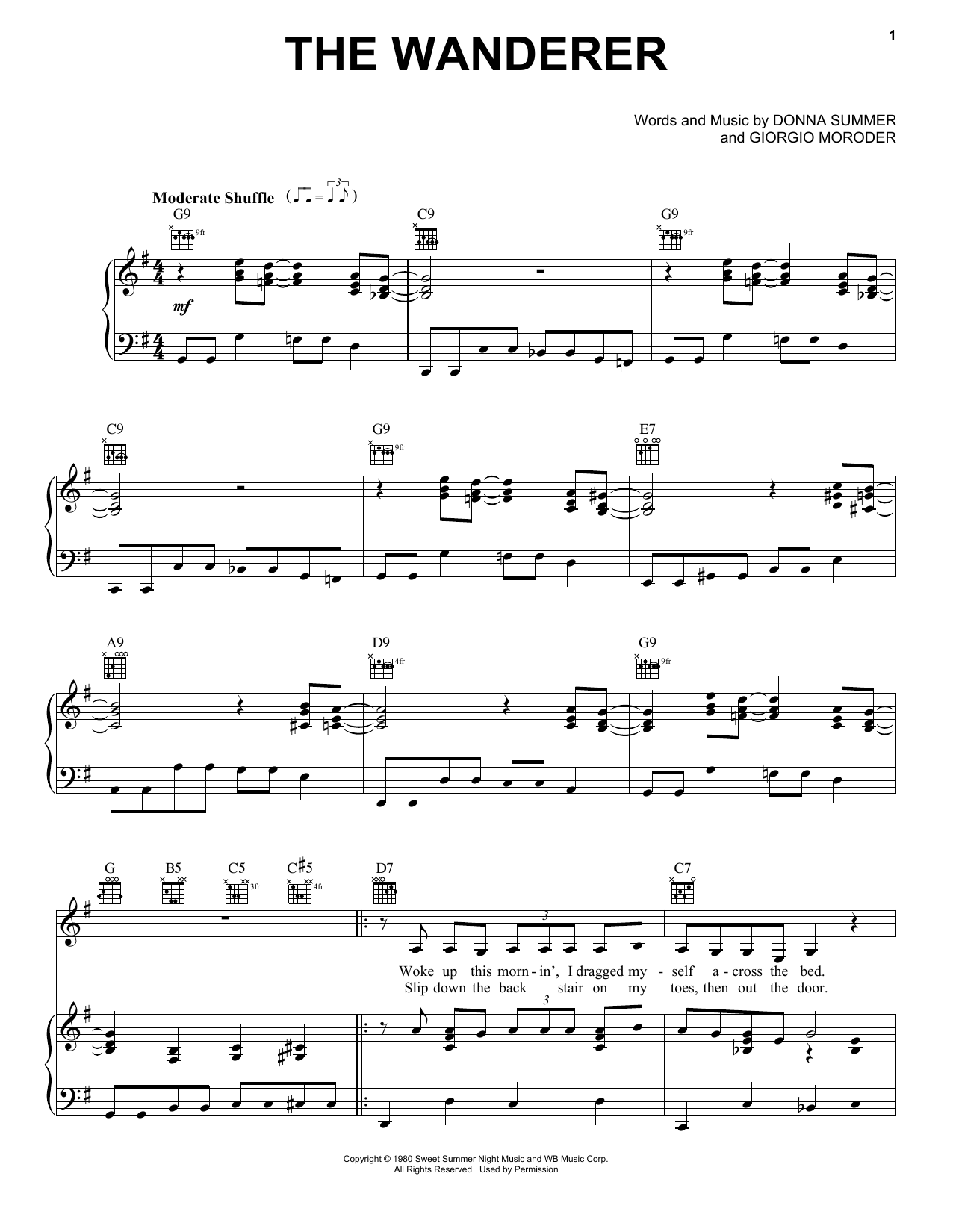 Donna Summer The Wanderer Sheet Music Notes & Chords for Piano, Vocal & Guitar (Right-Hand Melody) - Download or Print PDF