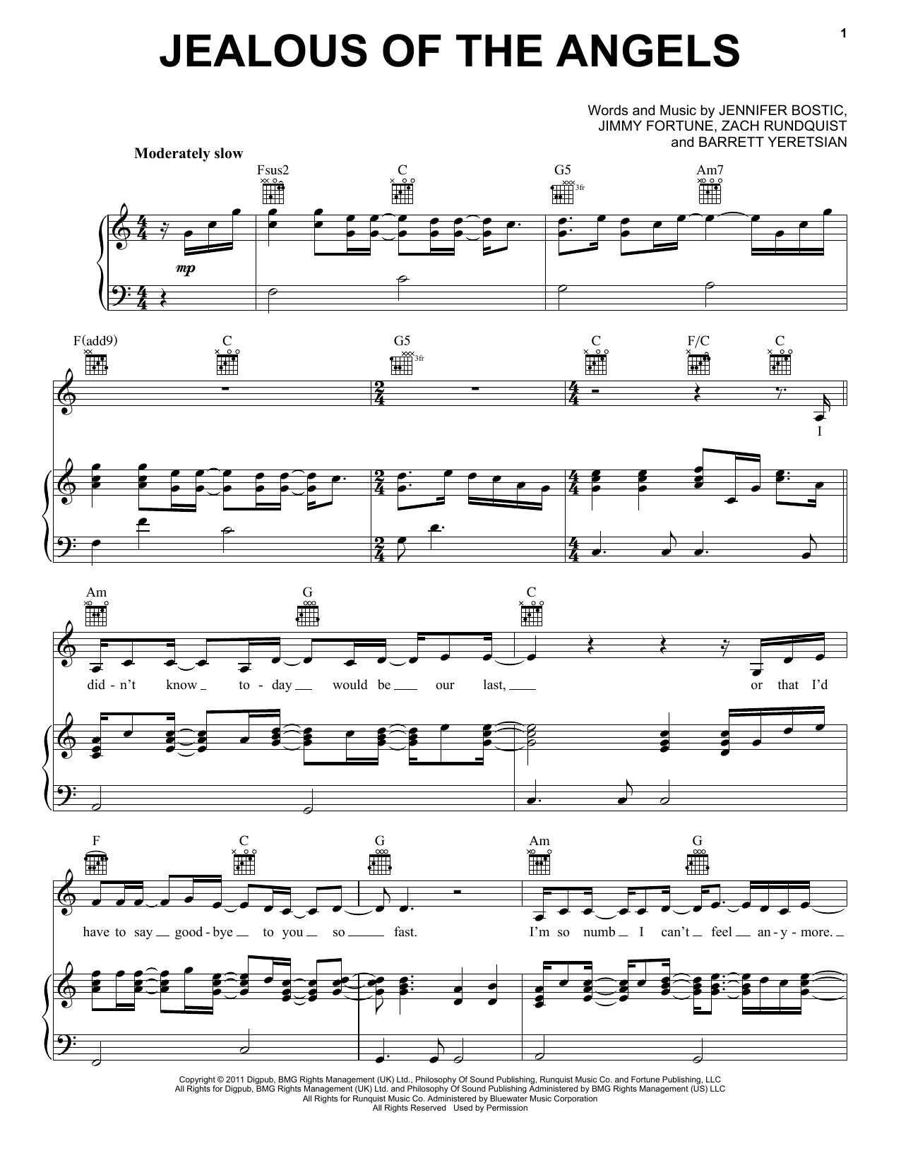 Donna Taggart Jealous Of The Angels Sheet Music Notes & Chords for Piano, Vocal & Guitar (Right-Hand Melody) - Download or Print PDF