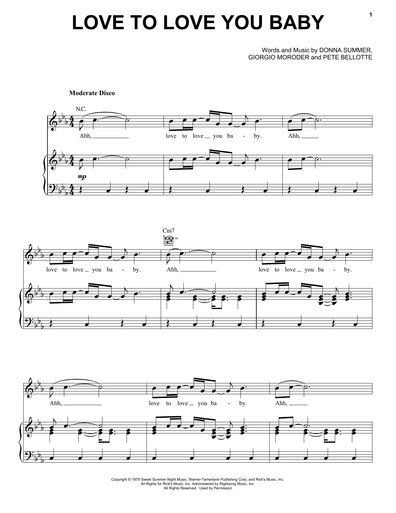 Donna Summer Love To Love You Baby Sheet Music Download Pdf Score