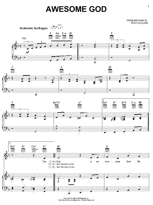 Donnie McClurkin Awesome God Sheet Music Notes & Chords for Piano, Vocal & Guitar (Right-Hand Melody) - Download or Print PDF