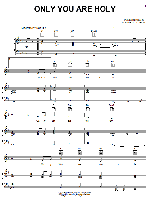 Donnie McClurkin Only You Are Holy Sheet Music Notes & Chords for Piano, Vocal & Guitar (Right-Hand Melody) - Download or Print PDF