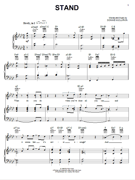 Donnie McClurkin Stand Sheet Music Notes & Chords for Piano, Vocal & Guitar (Right-Hand Melody) - Download or Print PDF Donnie McClurkin Stand Sheet Music Notes & Chords for Piano, Vocal & Guitar (Right-Hand Melody) - Download or Print PDF