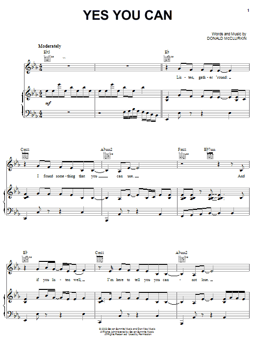 Donnie McClurkin Yes You Can Sheet Music Notes & Chords for Piano, Vocal & Guitar (Right-Hand Melody) - Download or Print PDF