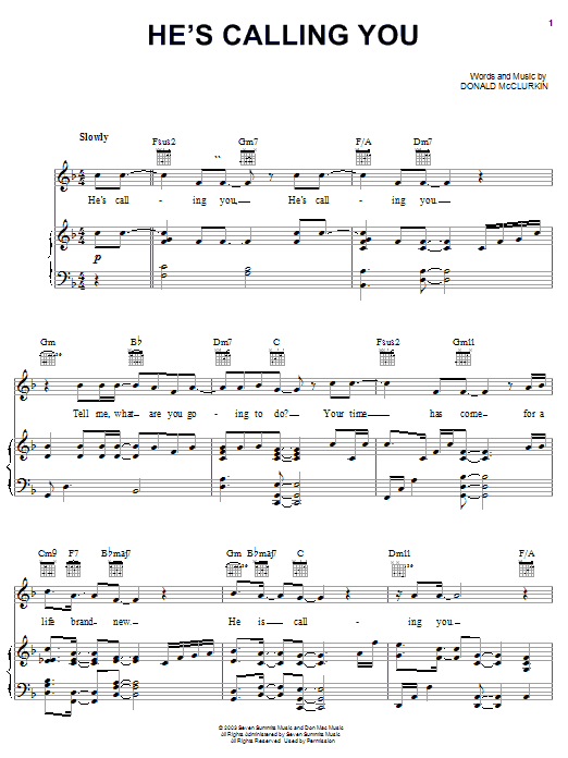 Preview Donnie McClurkin He's Calling You Religious sheet music, notes and chords for Piano, Vocal & Guitar (Right-Hand Melody), SKU: 25717 He's Calling You sheet music