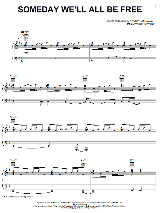 Donny Hathaway Someday We'll All Be Free Sheet Music Notes & Chords for Piano, Vocal & Guitar (Right-Hand Melody) - Download or Print PDF