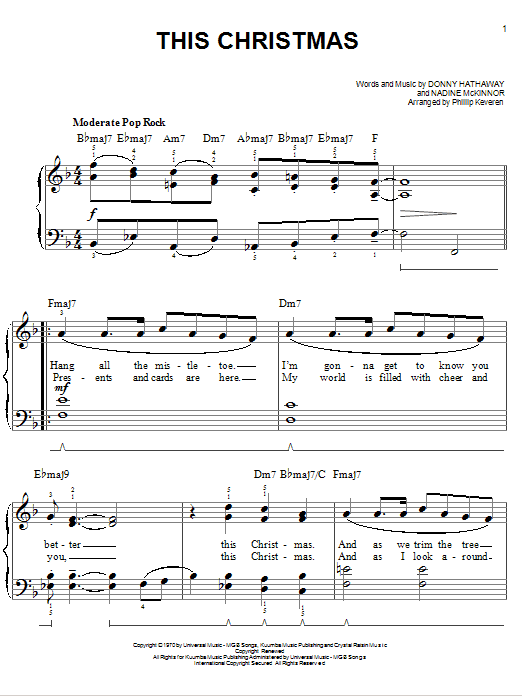 Donny Hathaway This Christmas Sheet Music Notes & Chords for Easy Piano - Download or Print PDF
