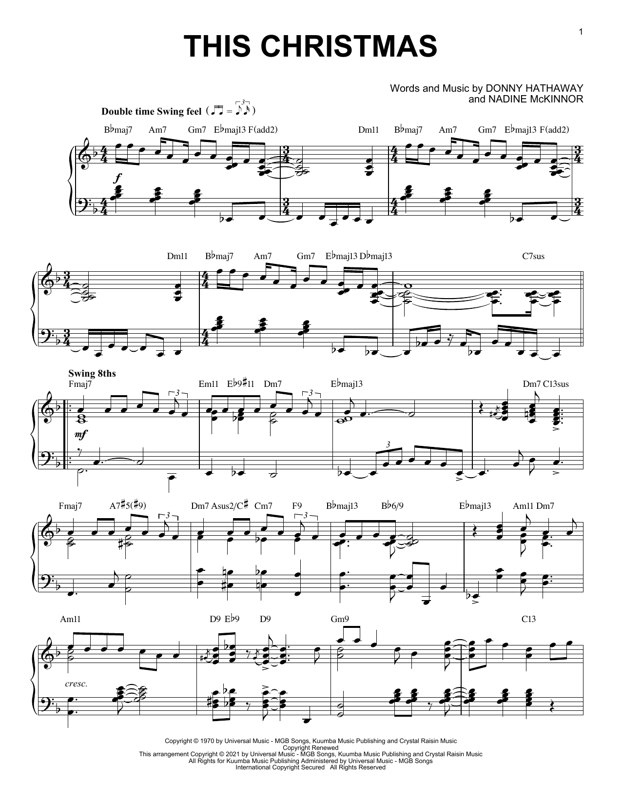 Donny Hathaway This Christmas [Jazz version] (arr. Brent Edstrom) Sheet Music Notes & Chords for Piano Solo - Download or Print PDF