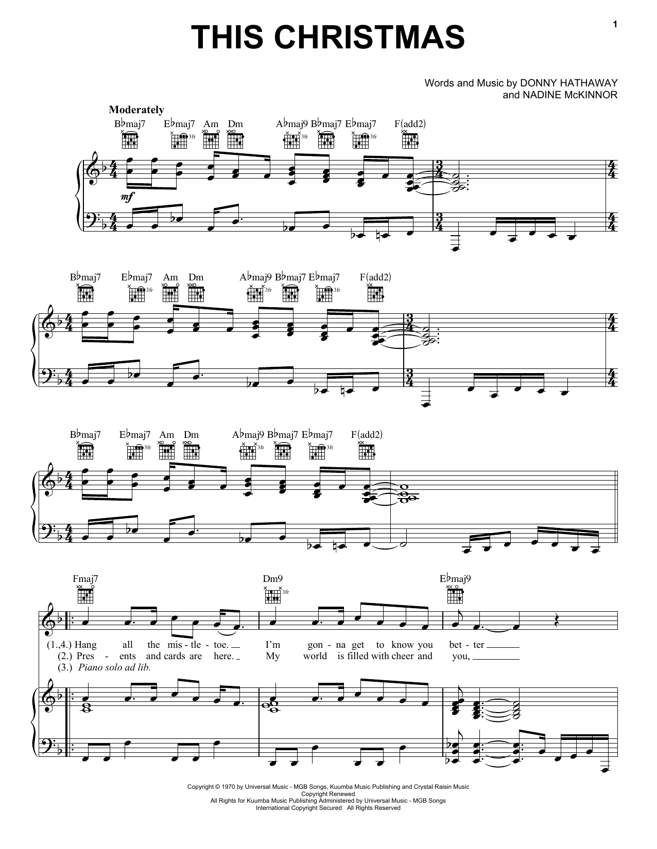 Donny Hathaway This Christmas Sheet Music Notes & Chords for Easy Guitar Tab - Download or Print PDF