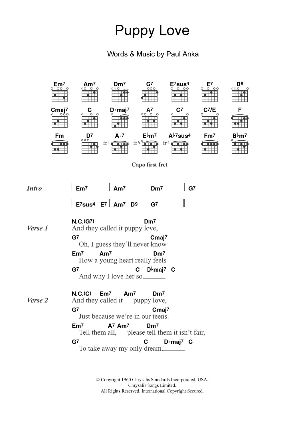 Donny Osmond Puppy Love Sheet Music Notes & Chords for Lyrics & Chords - Download or Print PDF