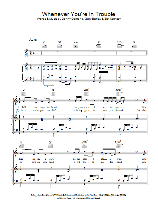 Donny Osmond Whenever You're In Trouble Sheet Music Notes & Chords for Piano, Vocal & Guitar - Download or Print PDF