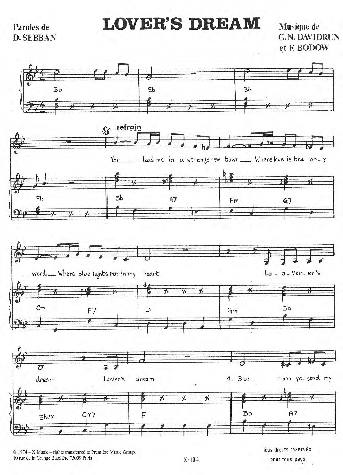 Donny Willer Lover's Dream Sheet Music Notes & Chords for Piano & Vocal - Download or Print PDF