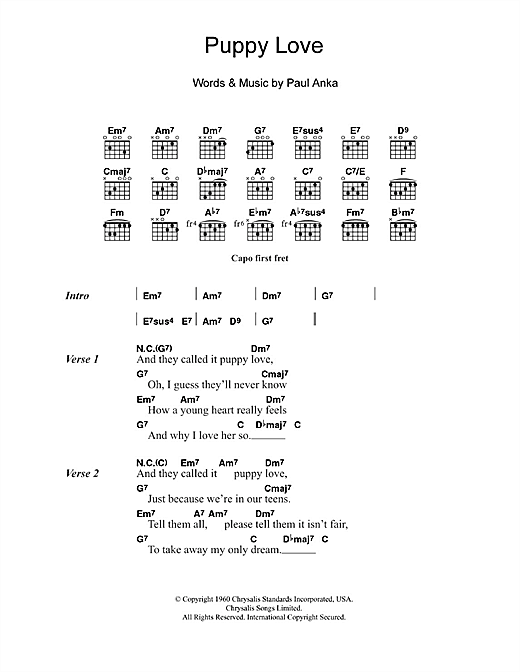 Donny Osmond Puppy Love Sheet Music Notes & Chords for Lyrics & Chords - Download or Print PDF