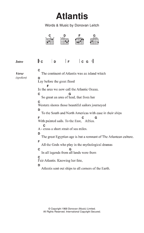 Donovan Atlantis Sheet Music Notes & Chords for Lyrics & Chords - Download or Print PDF