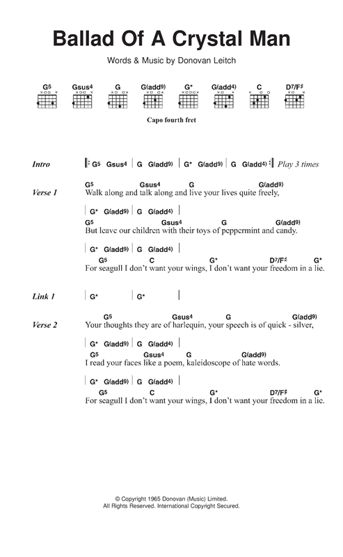Donovan Ballad Of A Crystal Man Sheet Music Notes & Chords for Lyrics & Chords - Download or Print PDF