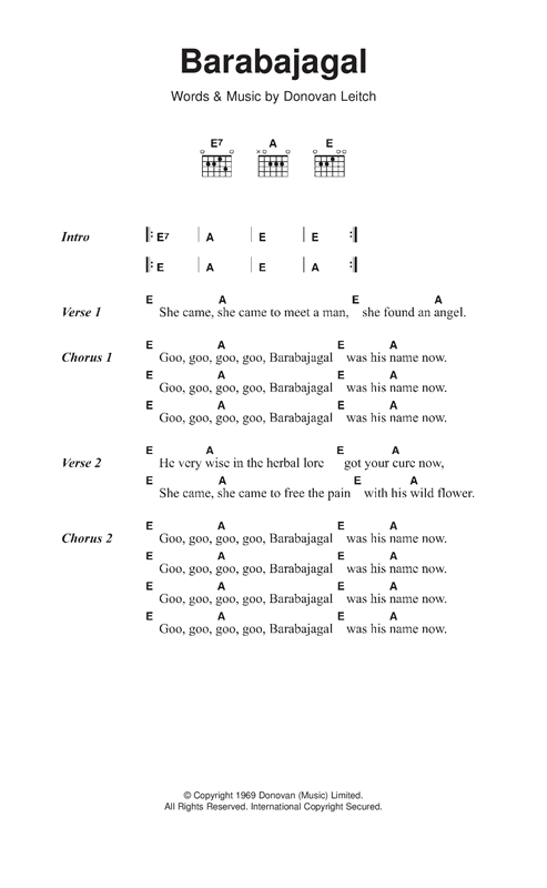 Donovan Barabajagal Sheet Music Notes & Chords for Lyrics & Chords - Download or Print PDF