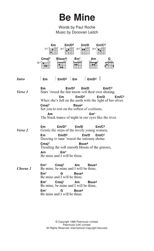 Donovan Be Mine Sheet Music Notes & Chords for Lyrics & Chords - Download or Print PDF
